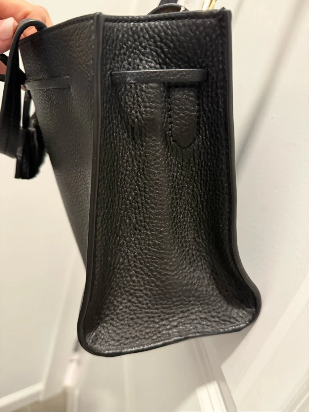 kate spade Black Pebbled Leather Satchel with Gold Accents